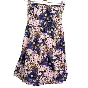 Y2K Papaya Strapless‎ Floral Dress Gathered Waist Bow Back Summer Midi